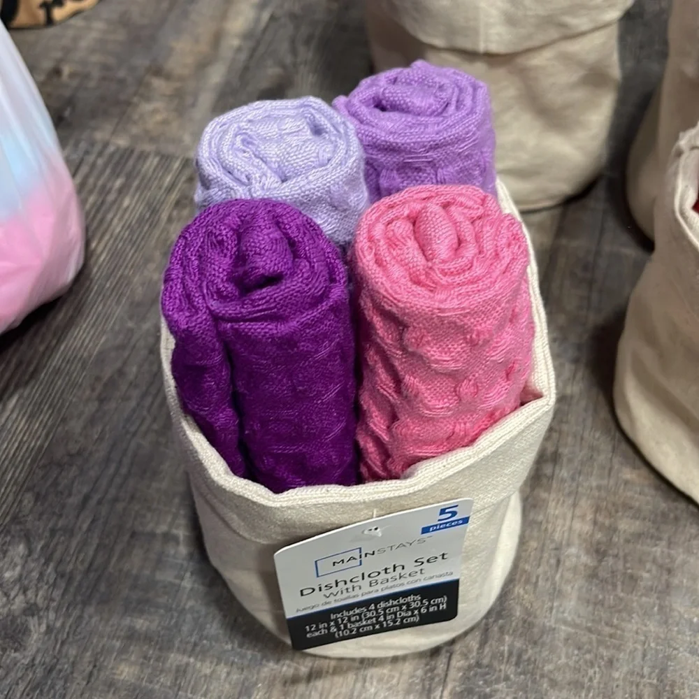 4 set of dishcloth set with basket